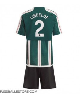 Günstige Manchester United Victor Lindelof #2 Auswärts Trikotsatzt Kinder 2023-24 Kurzarm (+ Kurze Hosen)